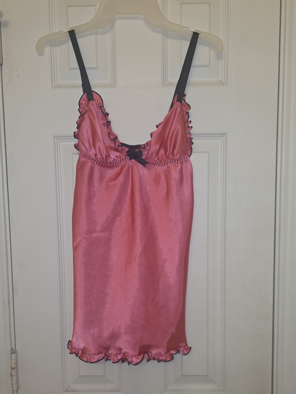 Frederick's of Hollywood Pink Satin Chemise with Black Trim